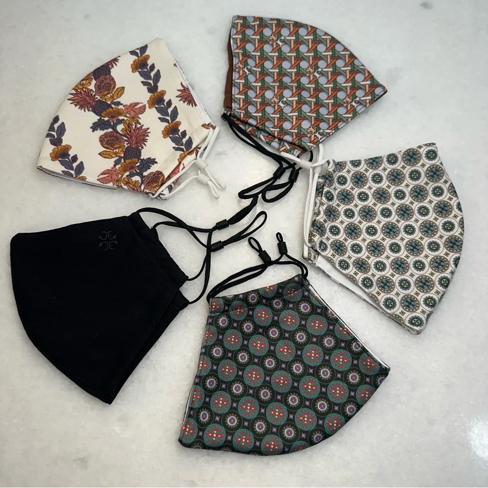 Set of 5 Tory Burch Silky Face Masks Logo Floral Geometric Adjustable Wire SET#3